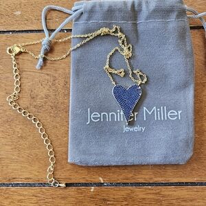 Jennifer Miller Gold and Blue Heart Reversible Pendant Necklace